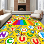 Rainbow Alphabet Circus Round Yellow Rug