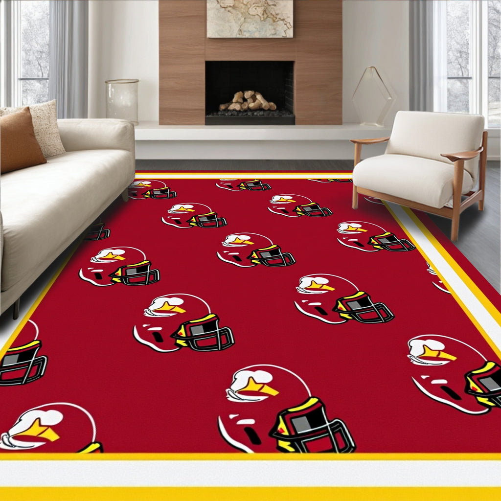 Crimson Yellow Football Helmet Repeating Pattern Rug