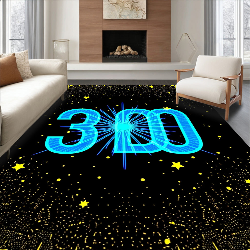 Electric Blue Stars Bursting Number Rug