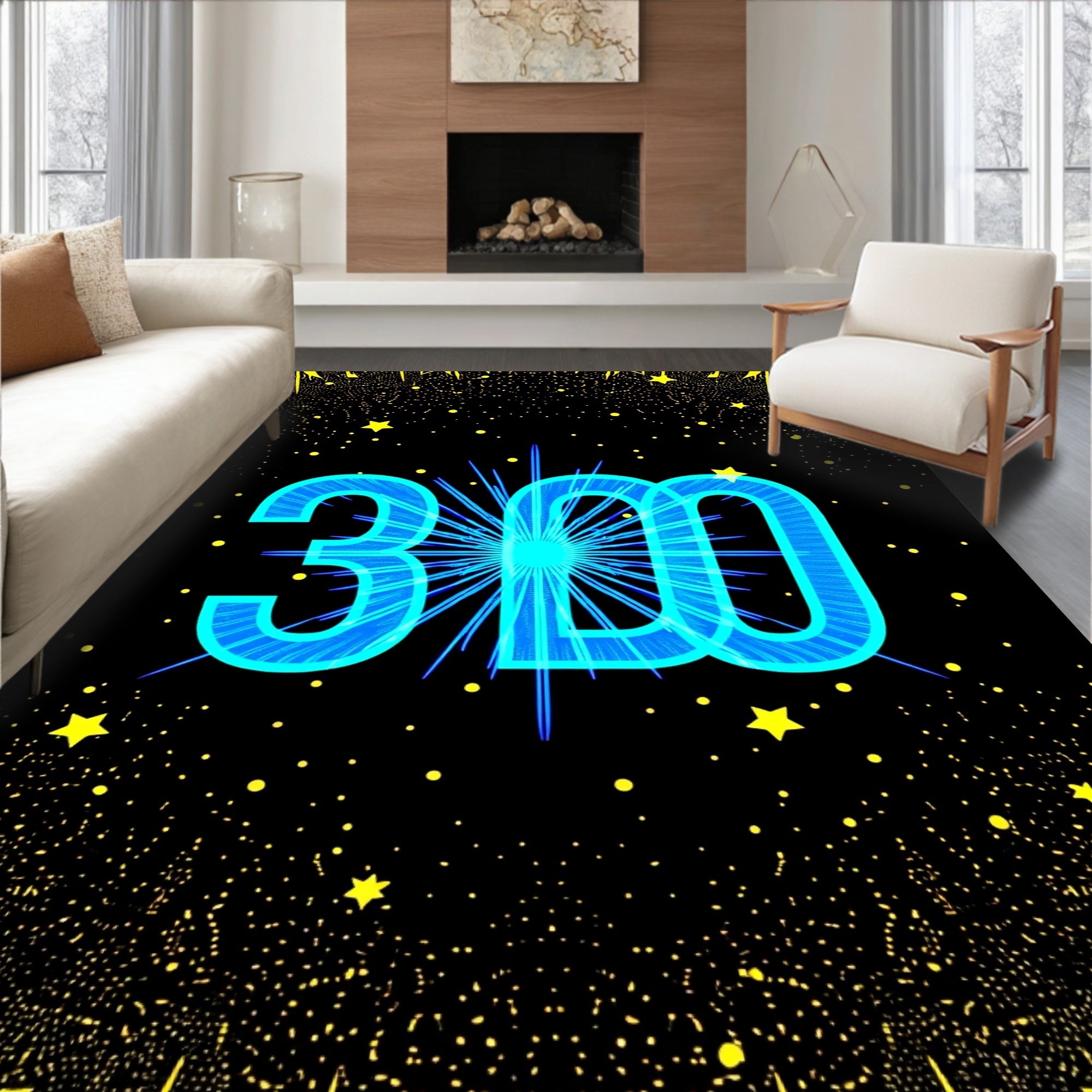 Electric Blue Stars Bursting Number Rug