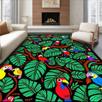 Vibrant Parrots Jungle Foliage Rug