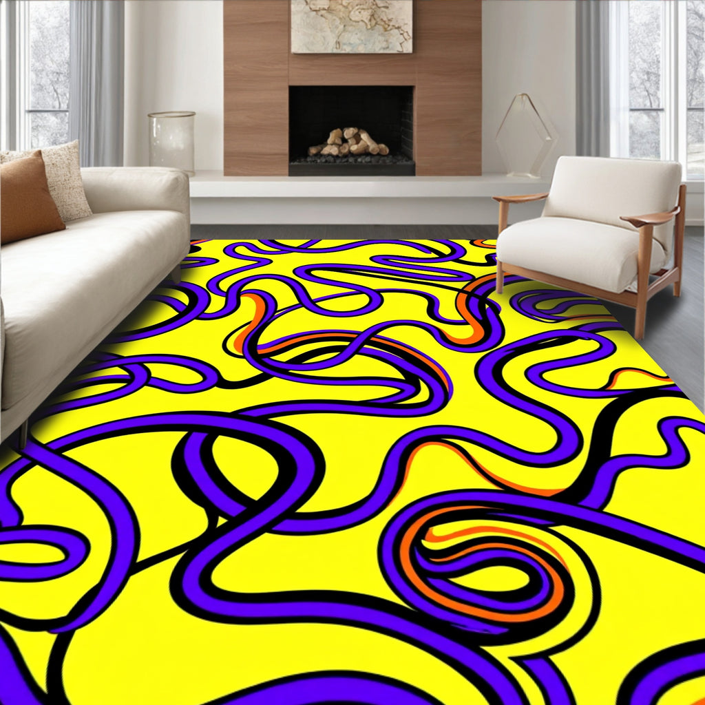 Vibrant Purple Orange Swirls Rug