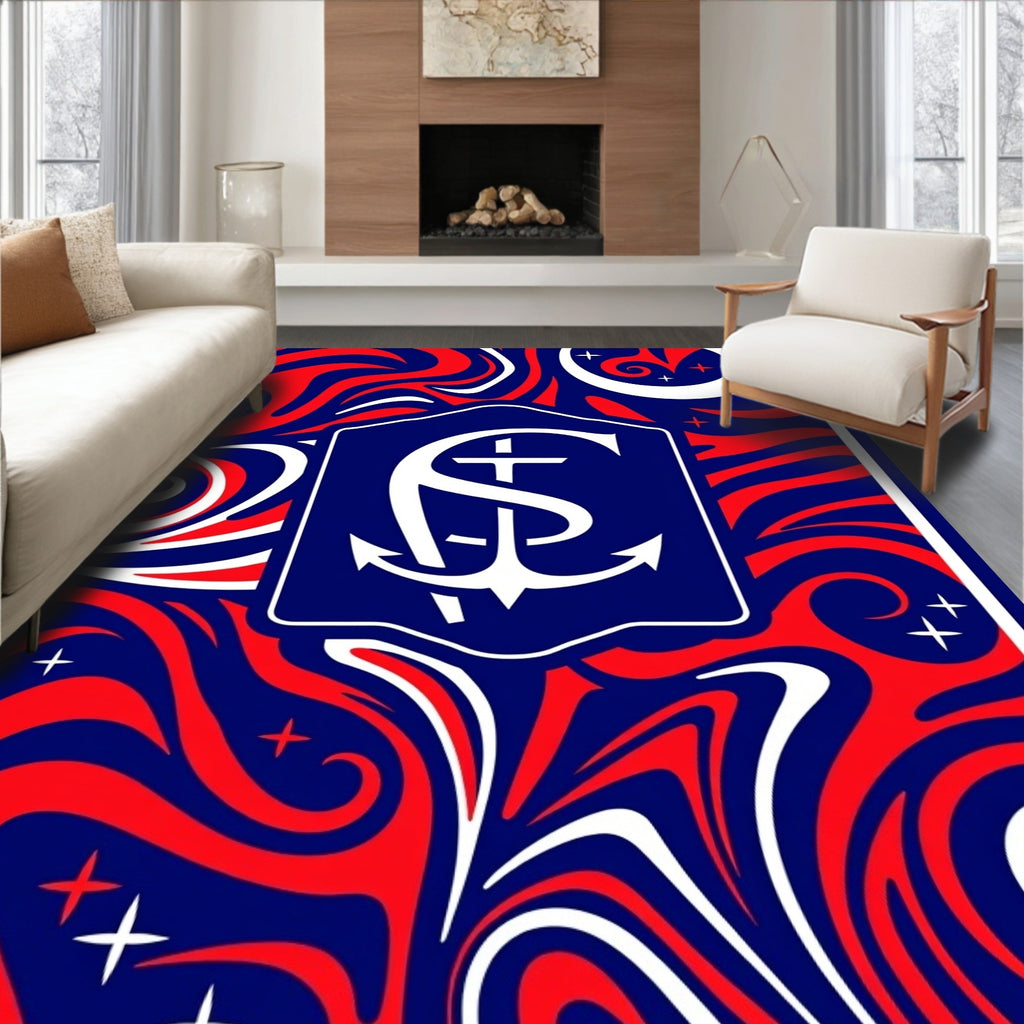Deep Blue Red Swirl Anchor Emblem Rug