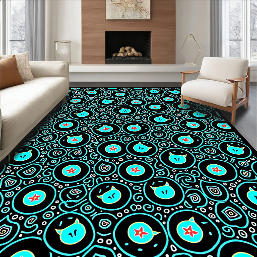 Turquoise Kitty Star Circles Rug