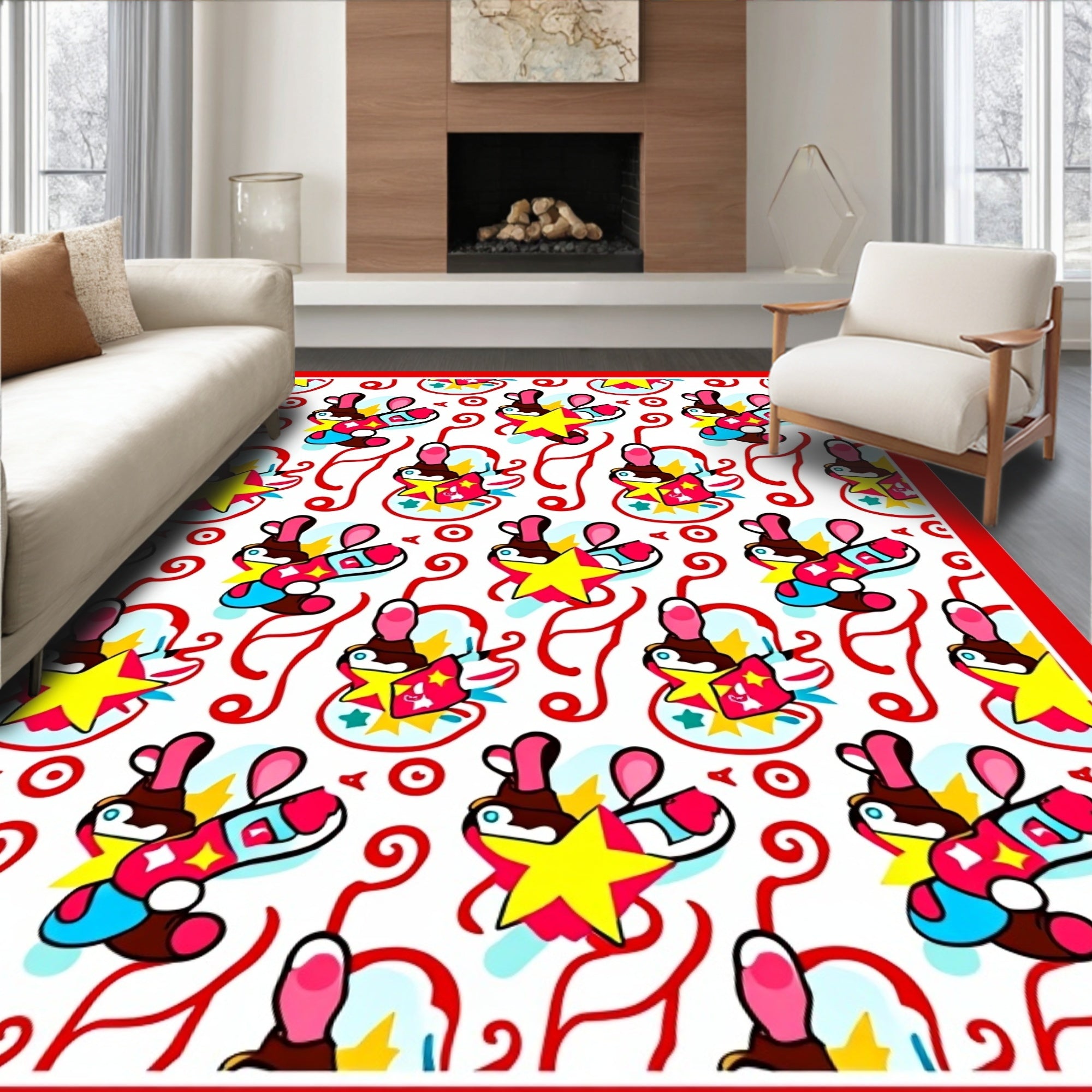 Whimsical Yellow Star Cartoon Delight Rug