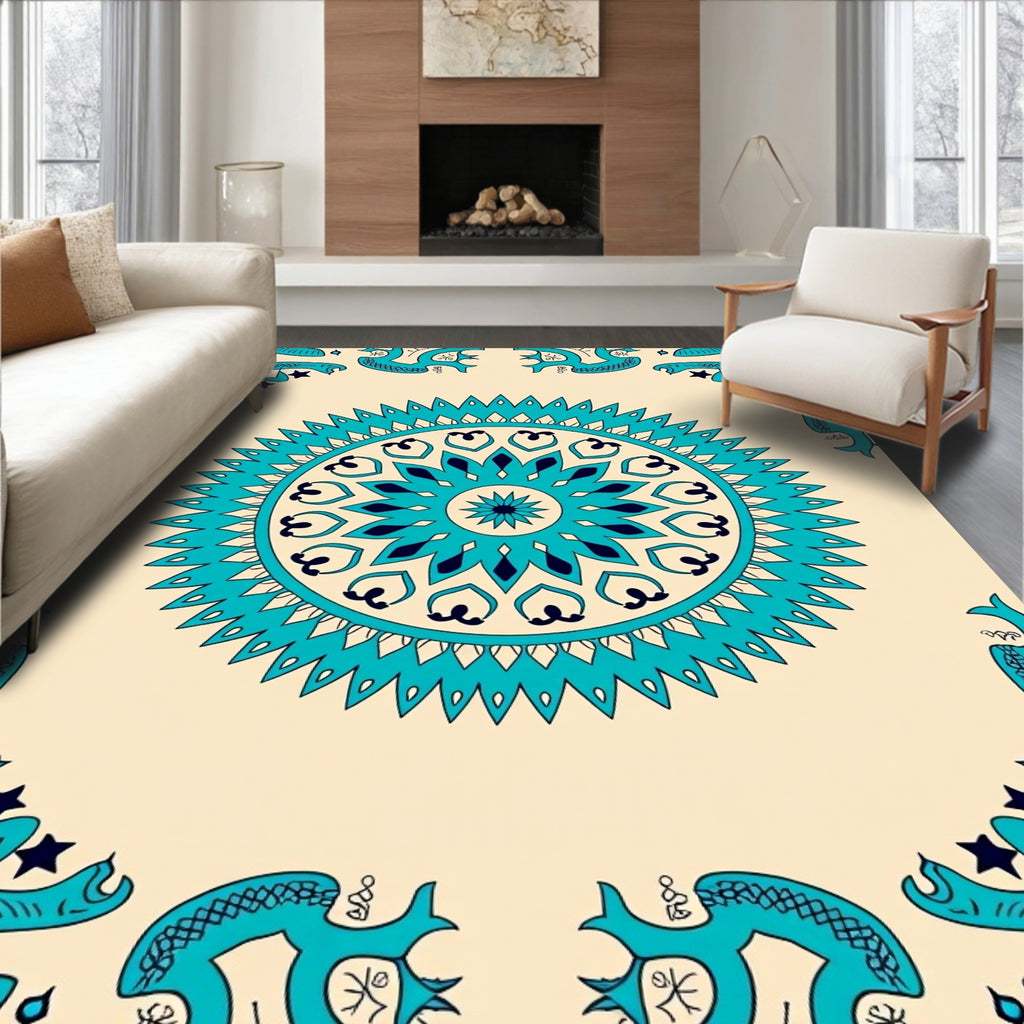 Turquoise Medallion Starry Corner Rug
