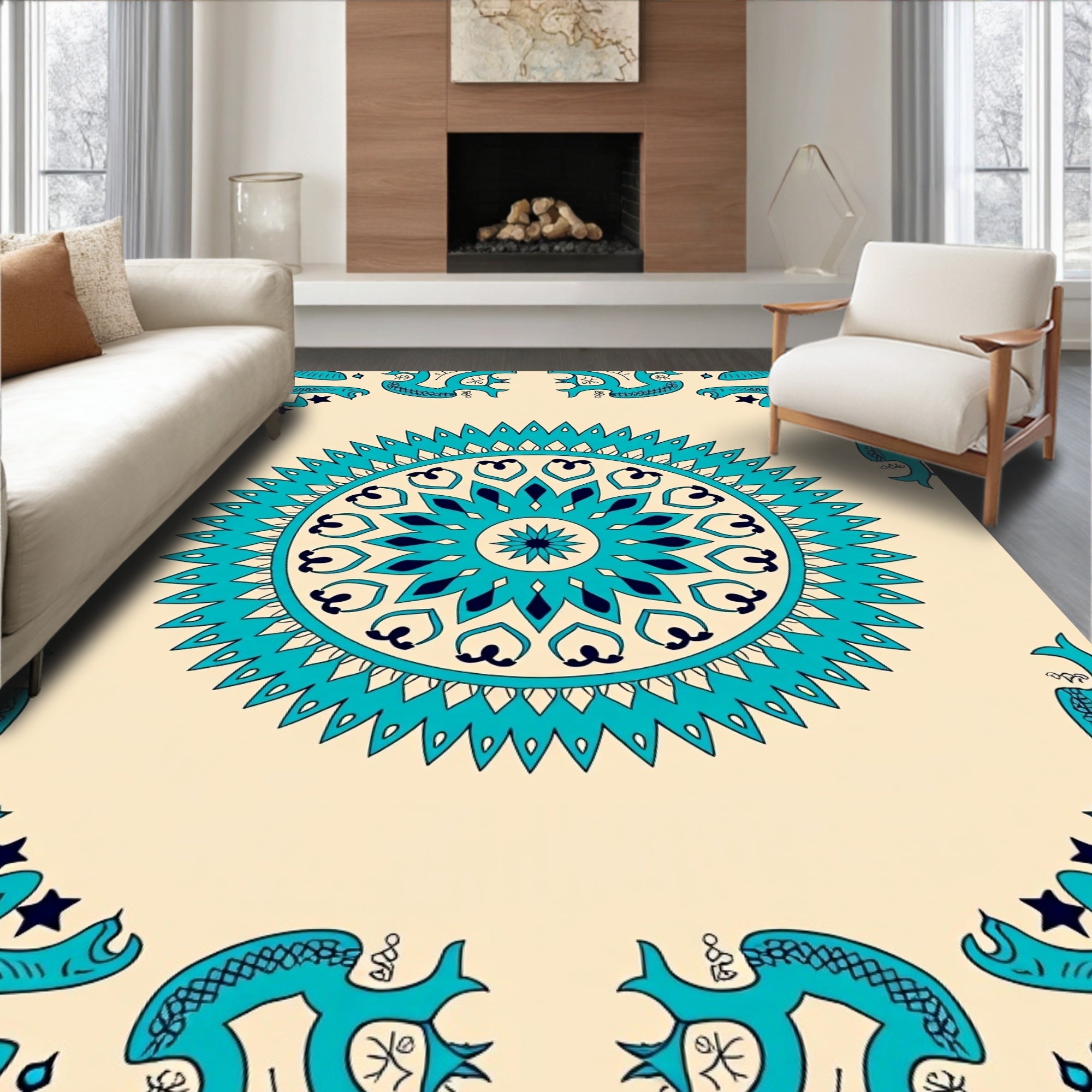Turquoise Medallion Starry Corner Rug