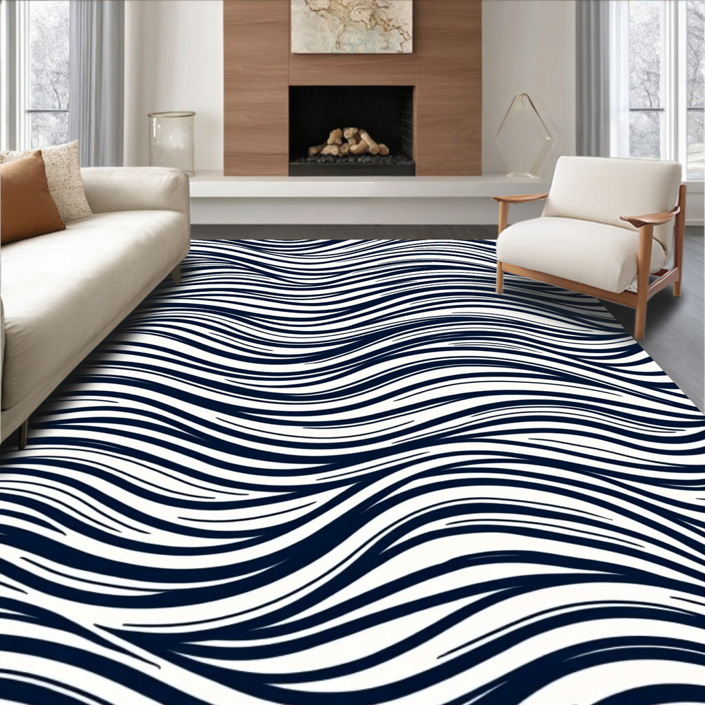 Monochrome Wave Swirl Abstract Rug