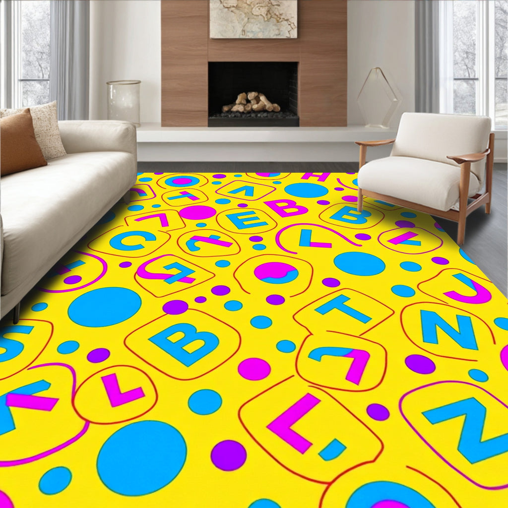 Vibrant Yellow Alphabet Circles Rug