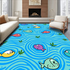 Cute Colorful Fish Whimsical Water Scene Rug