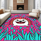 Whimsical Pink Hedgehog Garden Scene Rug