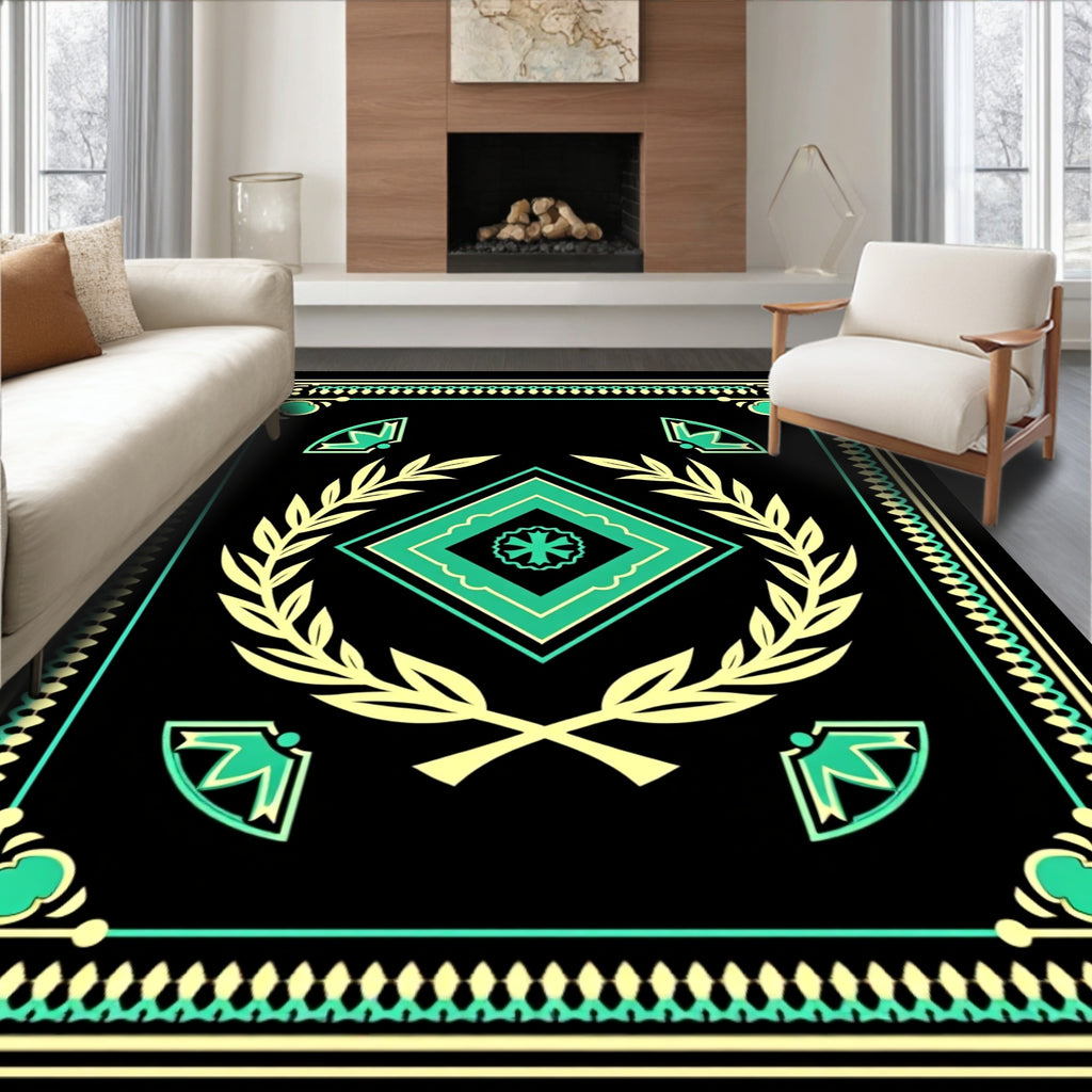 Black Teal Laurel Diamond Emblem Rug