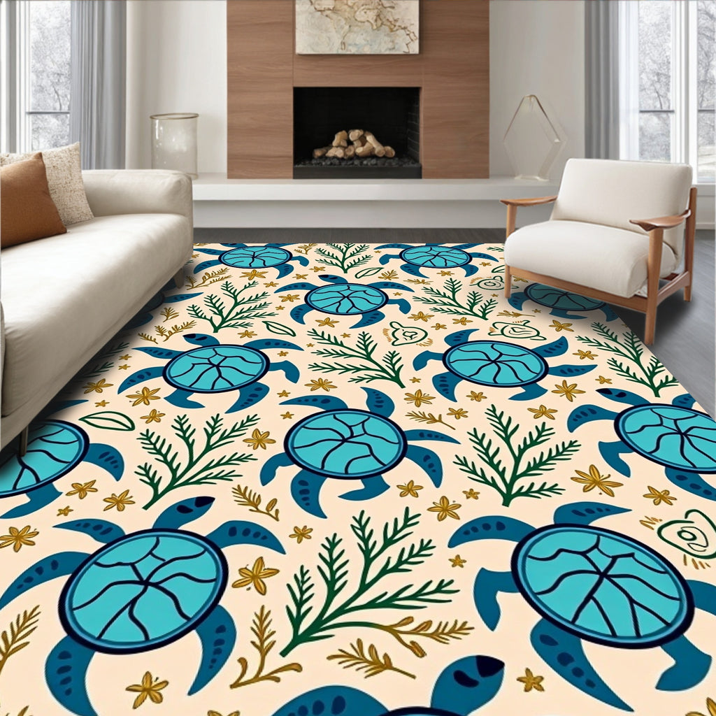Sea Turtle Coral Garden Rug