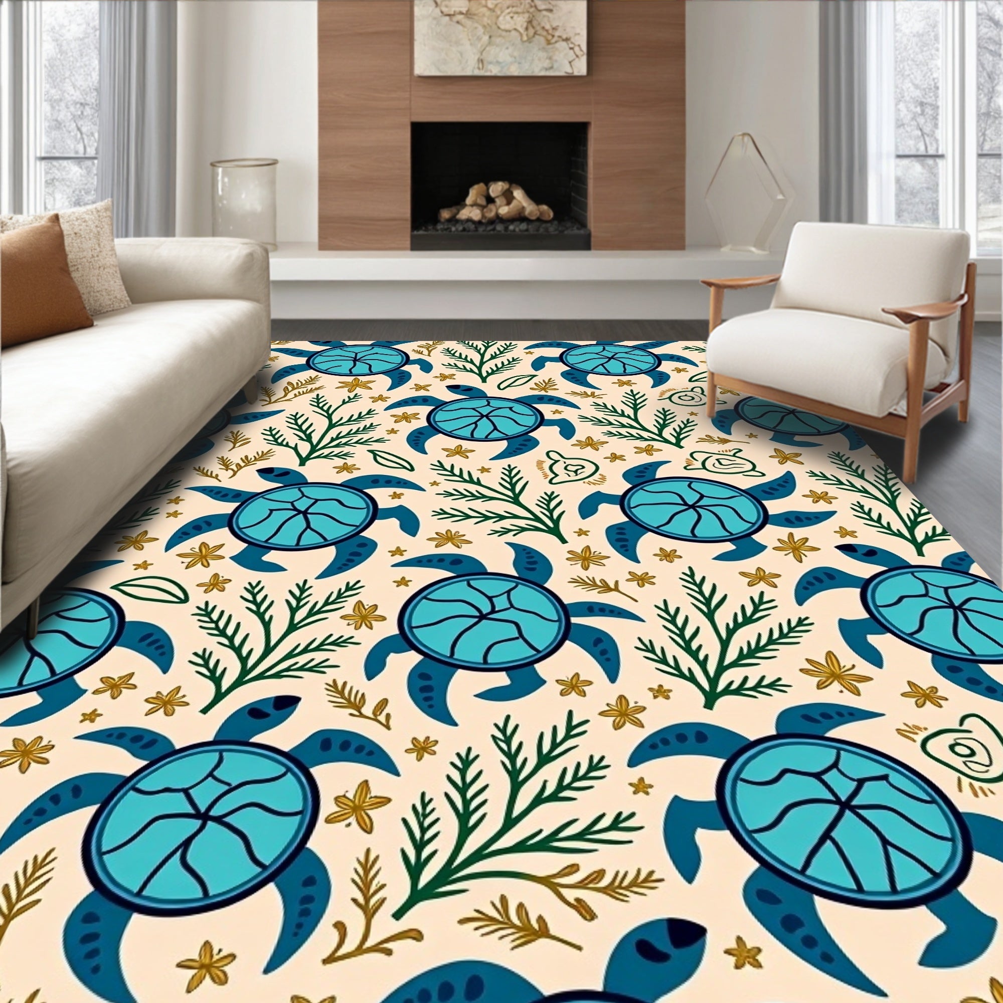 Sea Turtle Coral Garden Rug