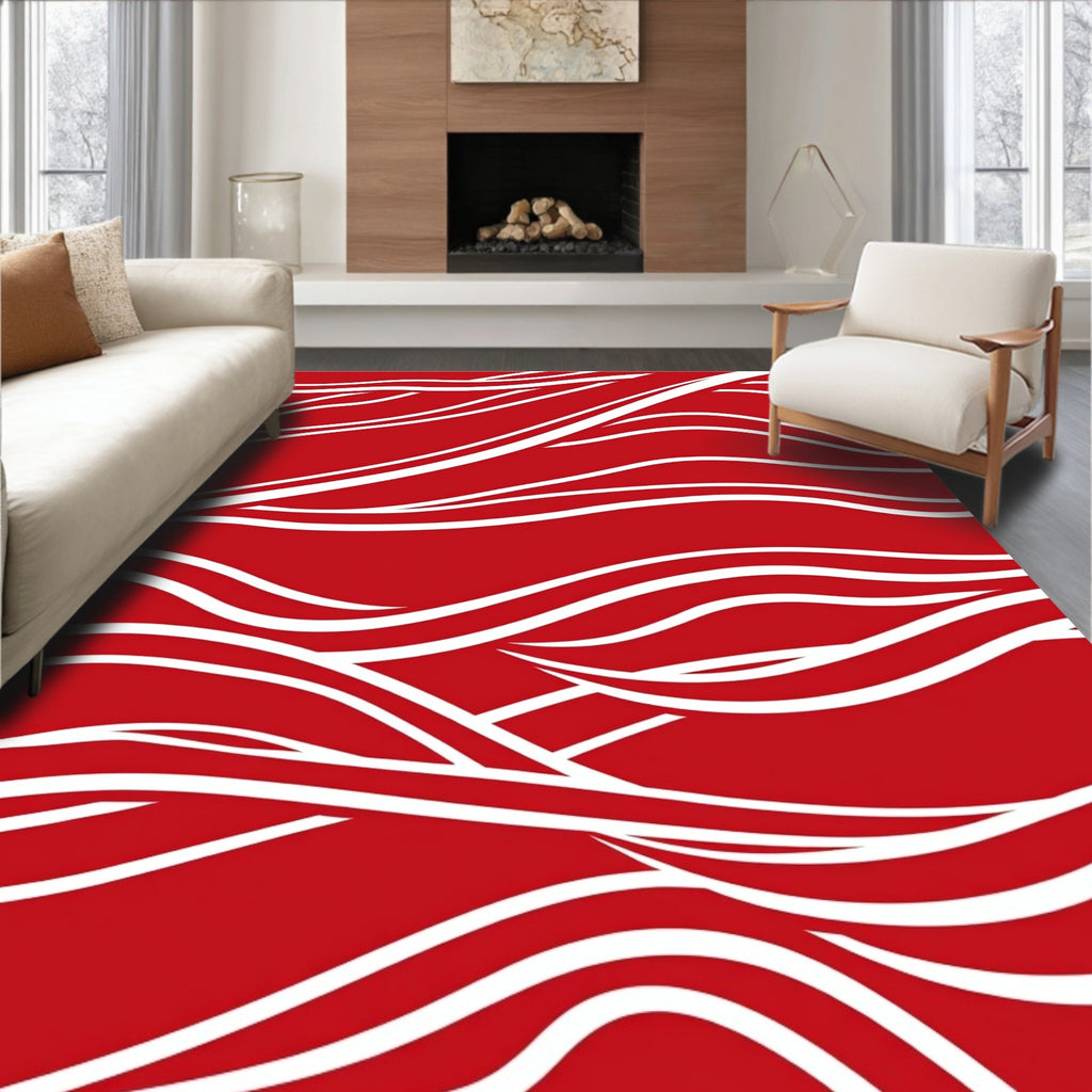 Crimson White Flowing Lines Rug