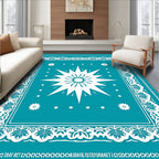 Vibrant Teal Starburst Floral Border Rug