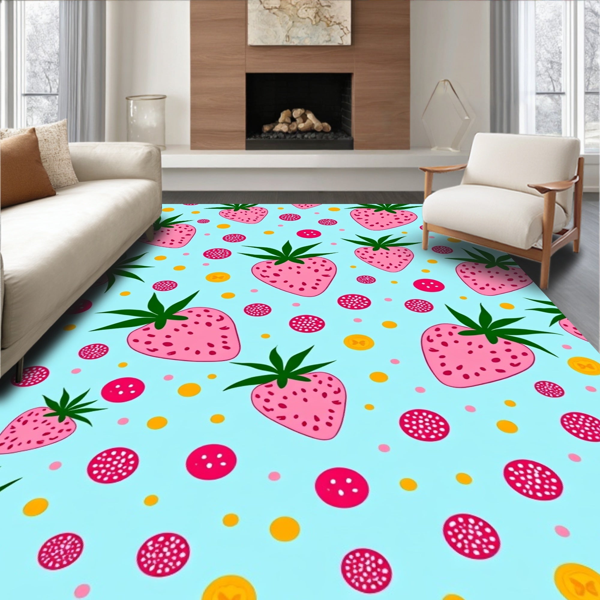 Playful Pink Strawberry Polka Dot medley Rug