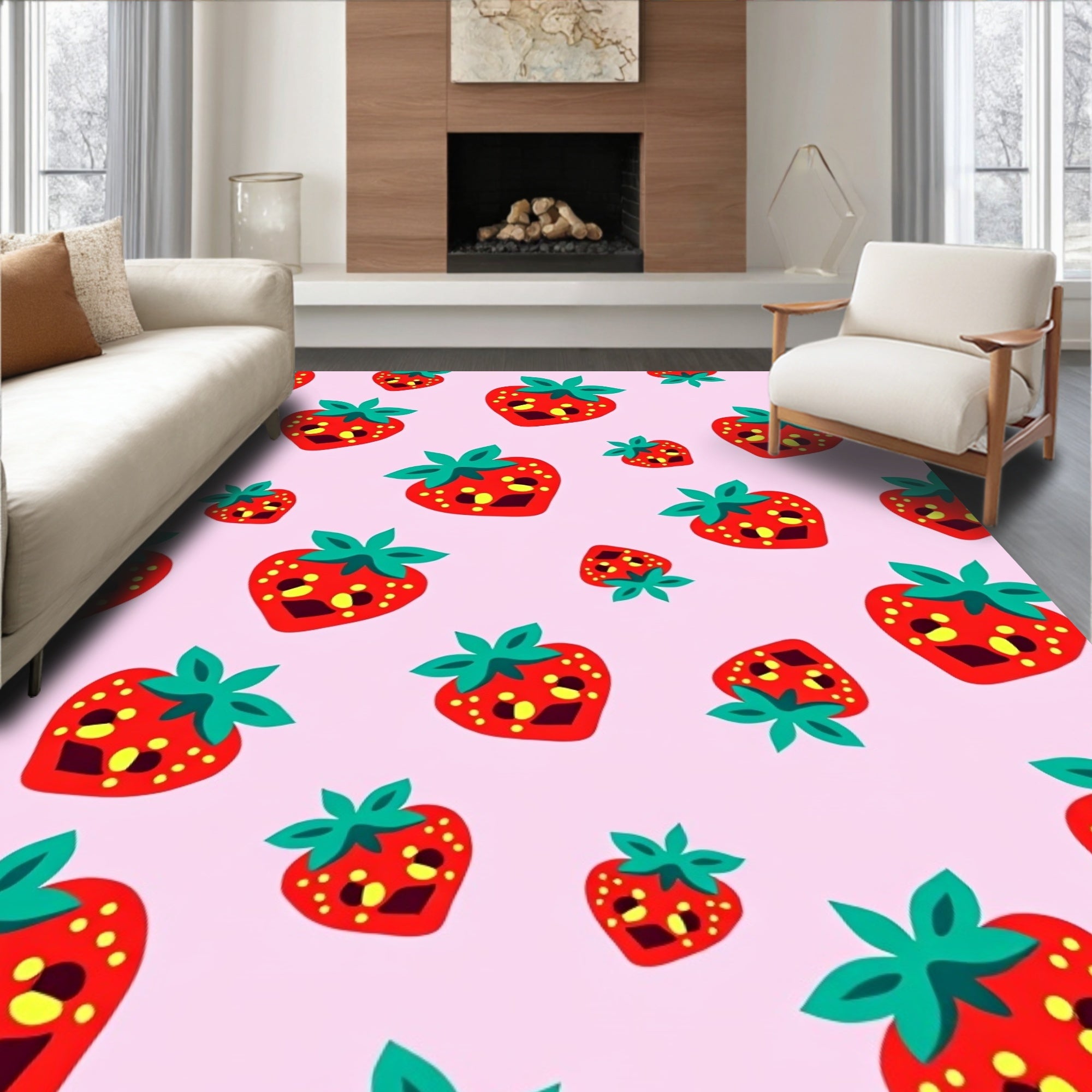 Whimsical Strawberry Patch Pink Rug