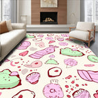 Whimsical Pink and Green Doodle Clouds Rug