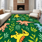 Playful Dinosaur Foliage Green Cream Rug