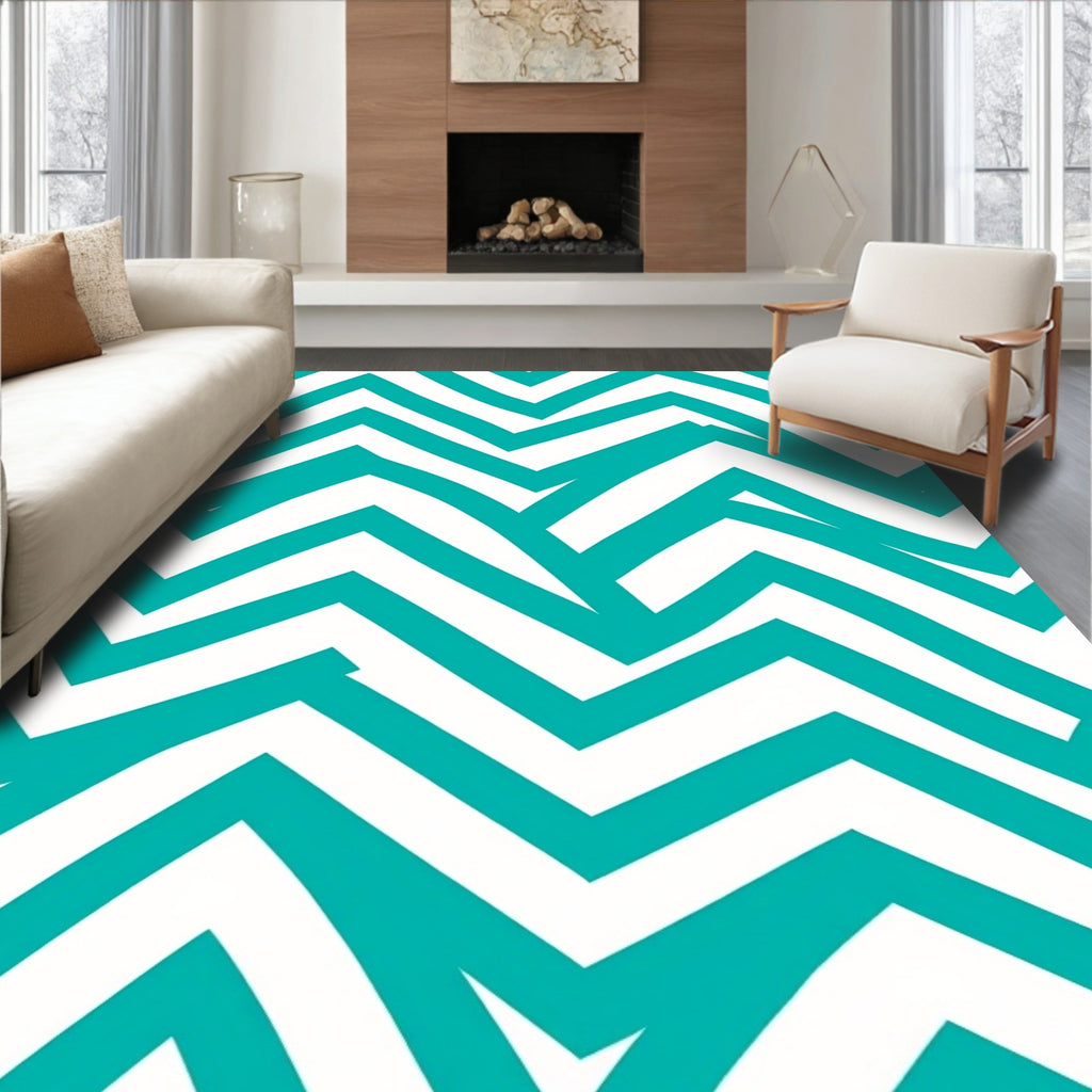 Teal Abstract Chevron Ribbon Rug
