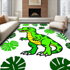 Happy Green Dinosaur Jungle Leaves Rug