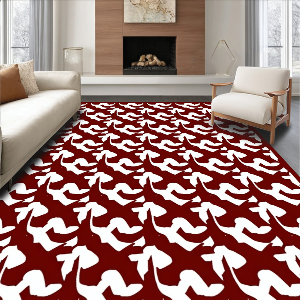 Bold Crimson Abstract Swirls Rug