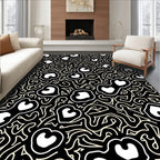 Black Ivory Abstract Heart Curving Stripes Rug