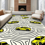 Yellow Racing Cars Abstract Lines Rug