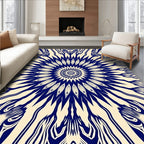 Deep Navy White Sunburst Medallion Rug