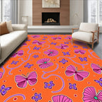 Vibrant Orange Pink Butterfly Floral Arrangement Rug