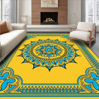 Golden Blue Sunburst Mandala BorderRug Rug