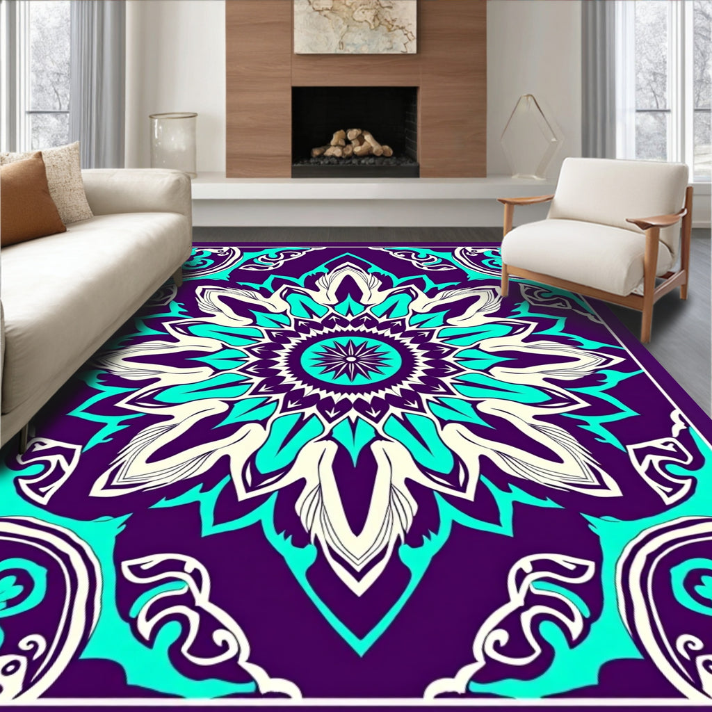 Vibrant Purple Teal Floral Medallion Rug