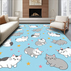 Whimsical Grey White Cats Stars Rug