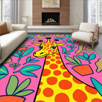 Pink Giraffe Jungle Leaf Garden Rug