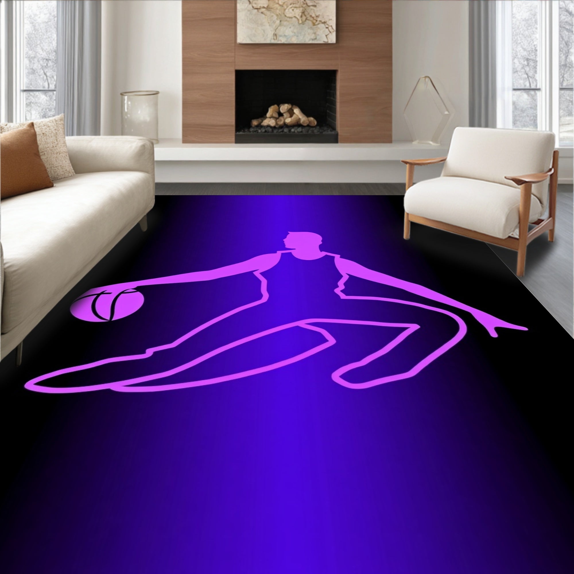 Vivid Violet Basketball Silhouette Rug