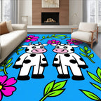 Playful Pink Flowers Cow Companions Rug