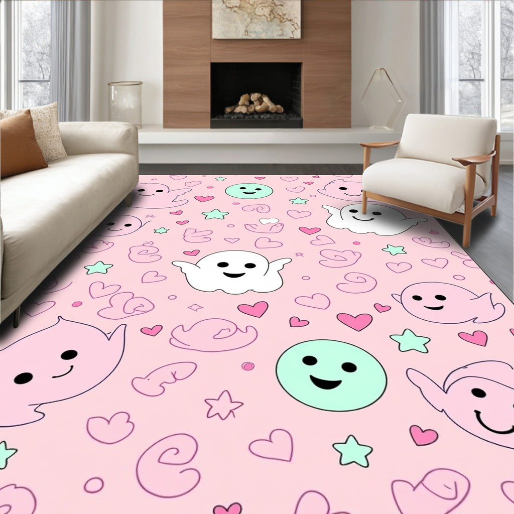 Cute Pink Ghost Heart Star Rug