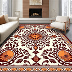 Rich Orange Floral Symmetry Rectangle Rug