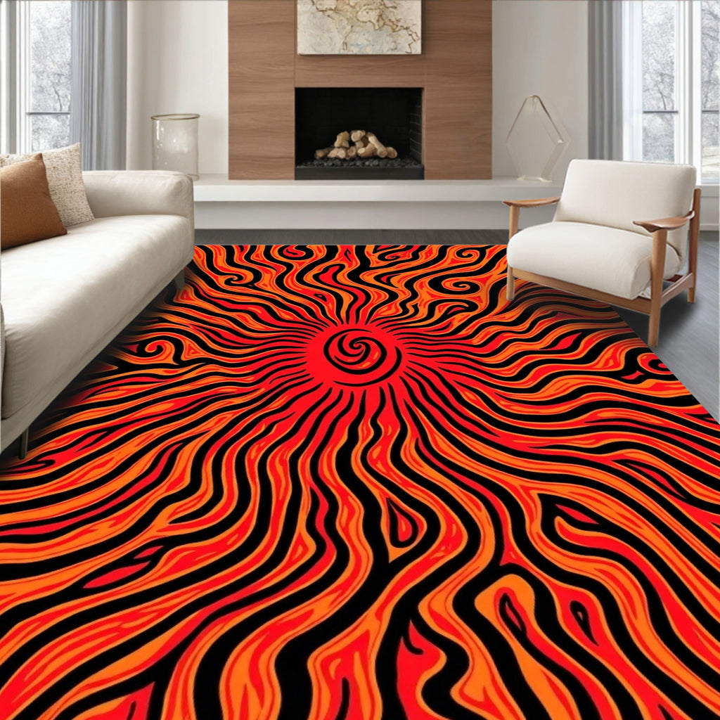 Radiant Sun Swirl Red Orange Rug