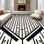 Cream Dark Blue Geometric Tribal Stripes Rug