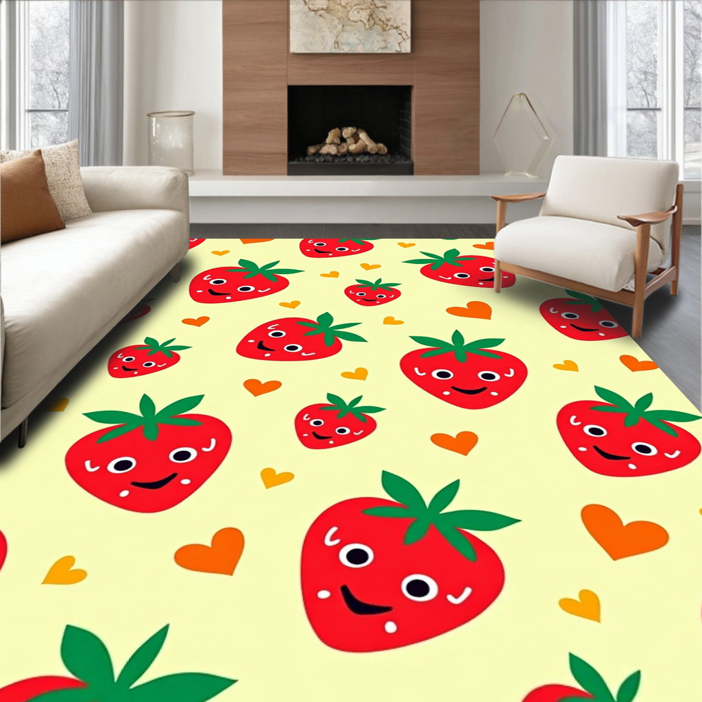 Whimsical Red Strawberry Hearts Pattern Rug