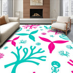 Coral Pink Teal Abstract Marine Life Rug