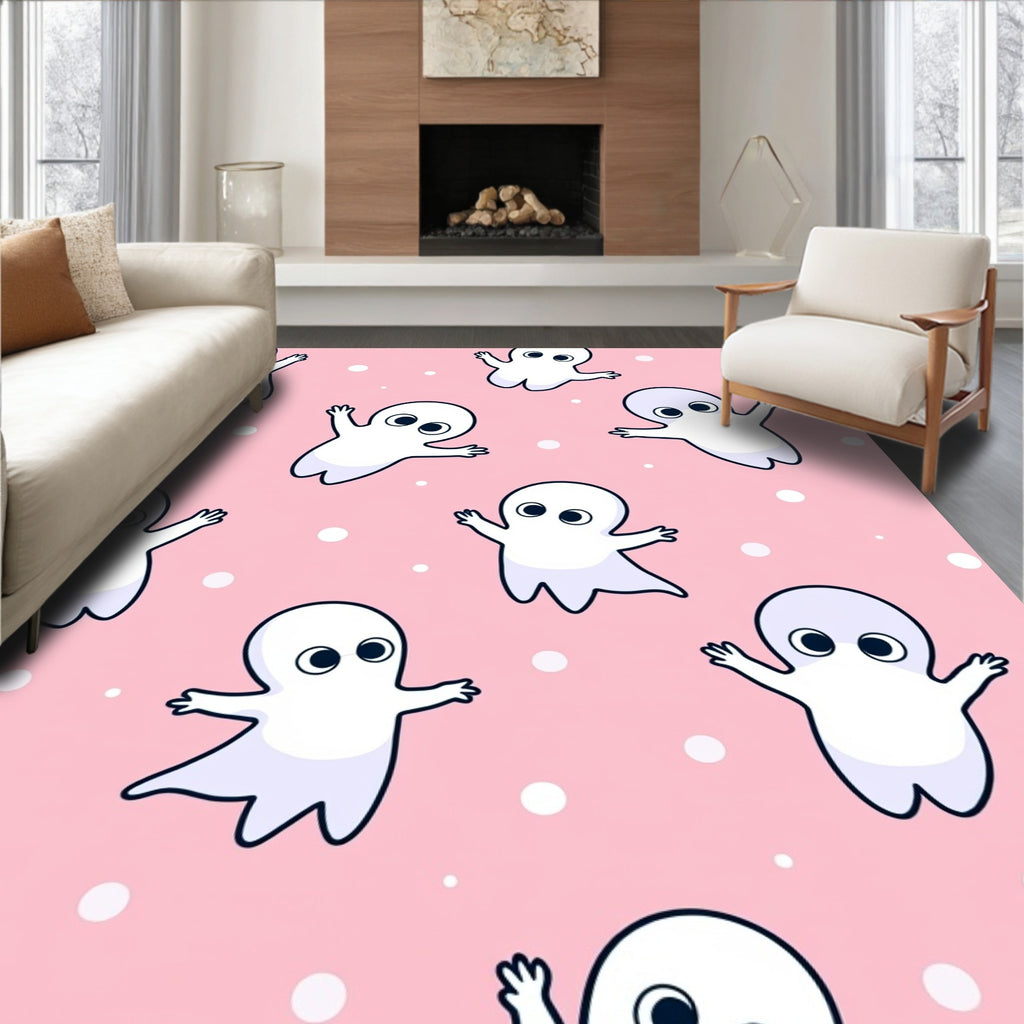 Pink Playful Ghost Characters Scatter Rug