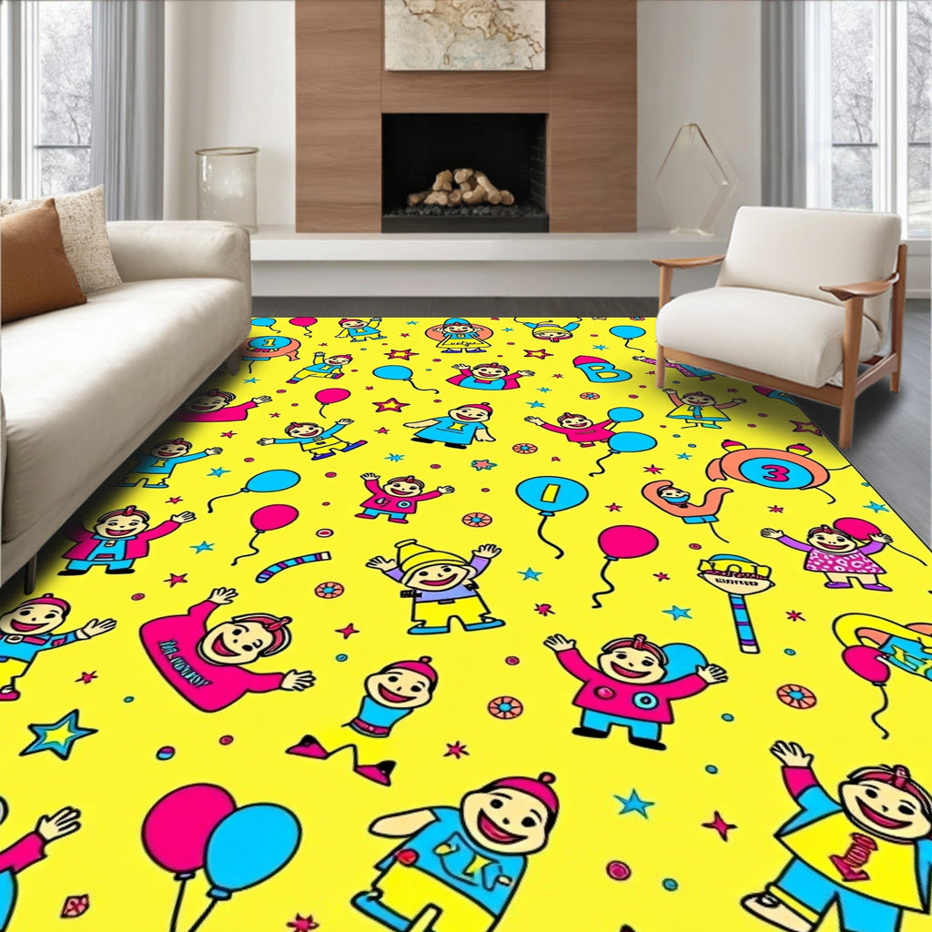 Joyful Kids Celebration Yellow Blue Pink Rug