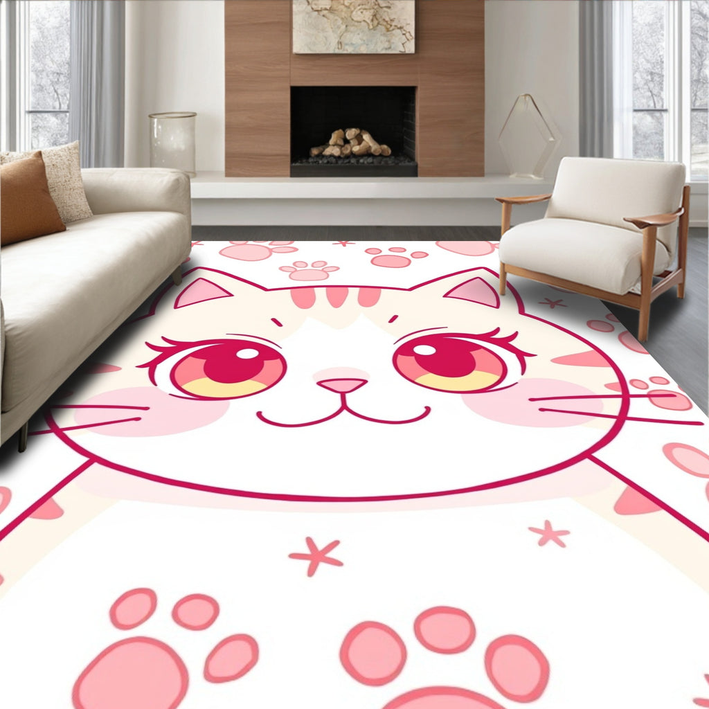 Sweet Pink Cat Paw Print Collection Rug