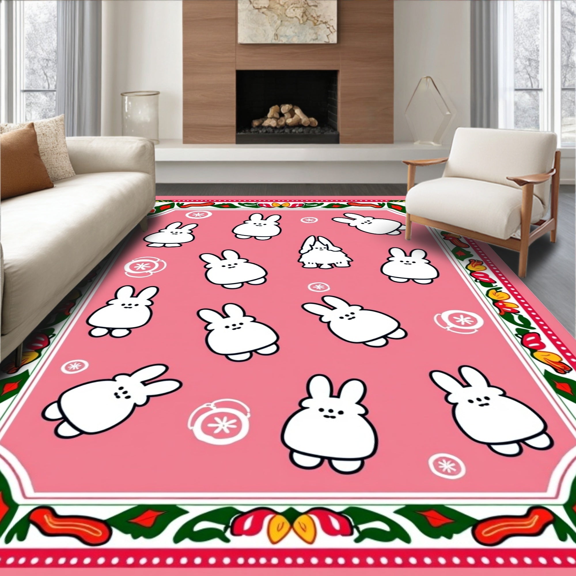 Whimsical Pink Bunny Scatter Rug