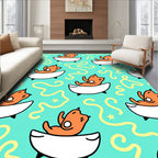 Cute Orange Cat Bathing Teal Rug