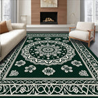 Deep Green Medallion Floral Border Rug