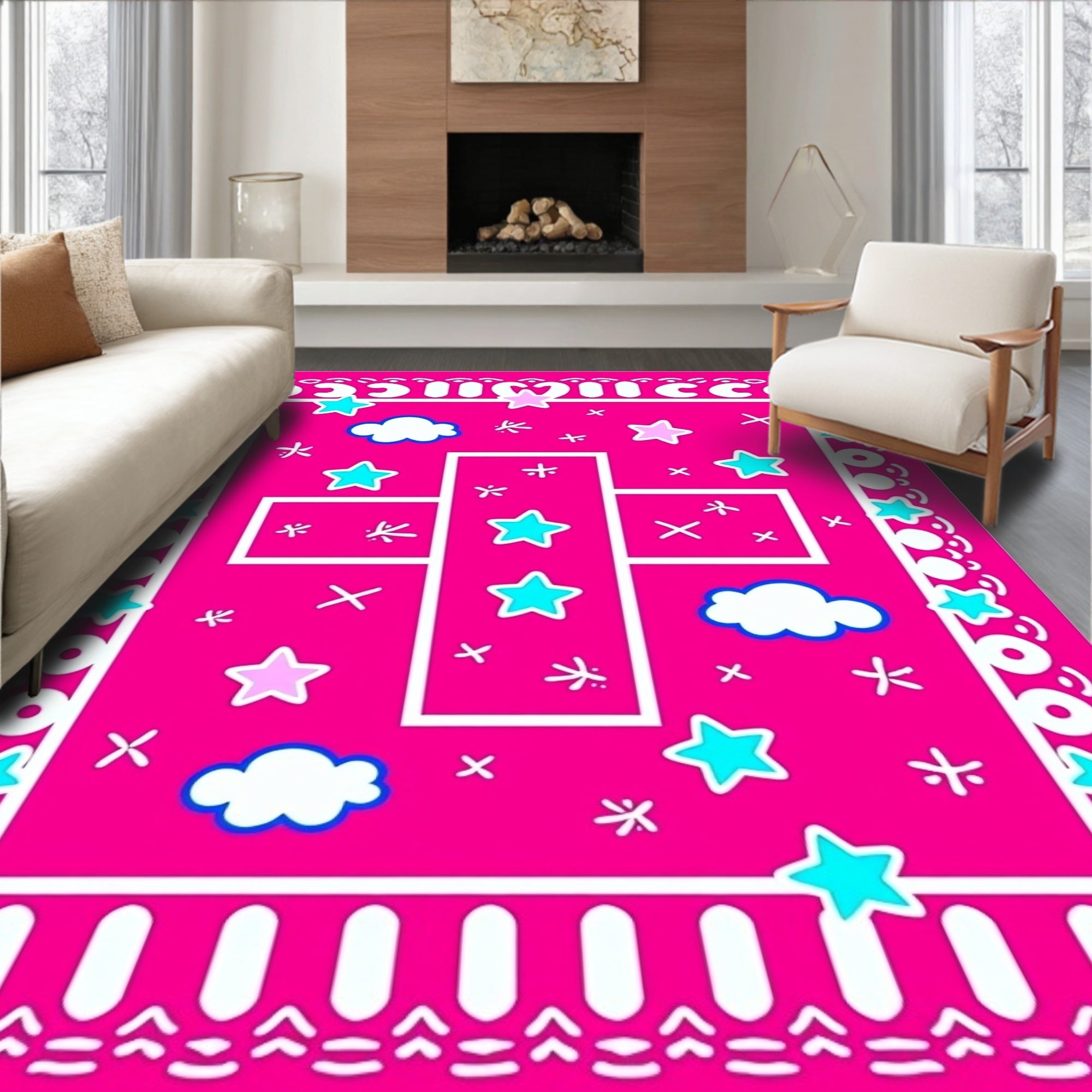 Pink Sky Star Cloud Compositon Rug